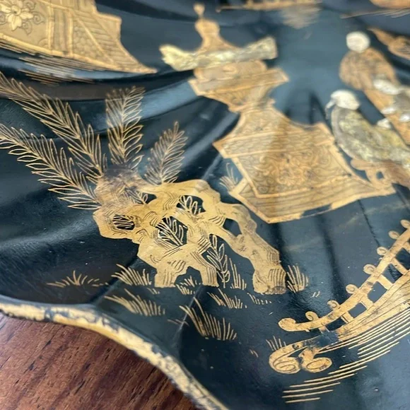 antique Chinese-style paper mache tray Black Gold 19 th Century - Picture 5 of 11